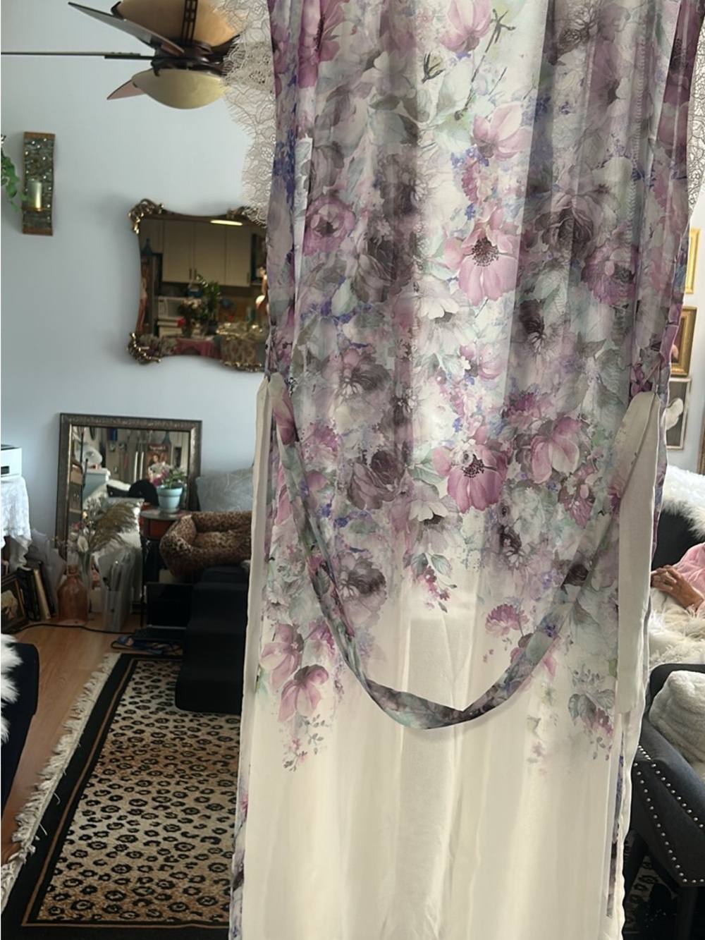 Floral Sheer Long Duster Coat - Lavender & Cream